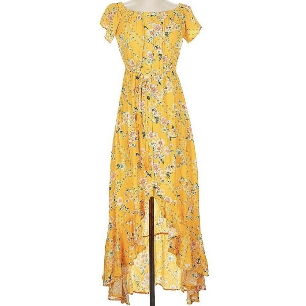 Anthropologie Abel the Label Yellow Floral Hi-Low Maxi Dress Medium Gypsy‎ Boho
